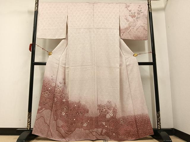 平和屋着物●訪問着 絞り 草花文 暈し染め 金彩 正絹 逸品 AABB6294ph