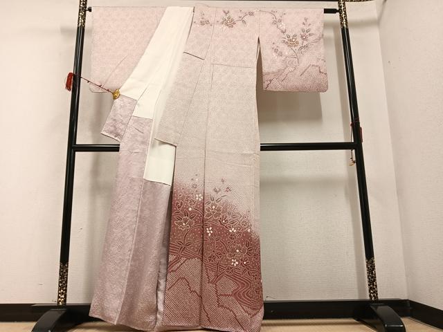 平和屋着物●訪問着 絞り 草花文 暈し染め 金彩 正絹 逸品 AABB6294ph