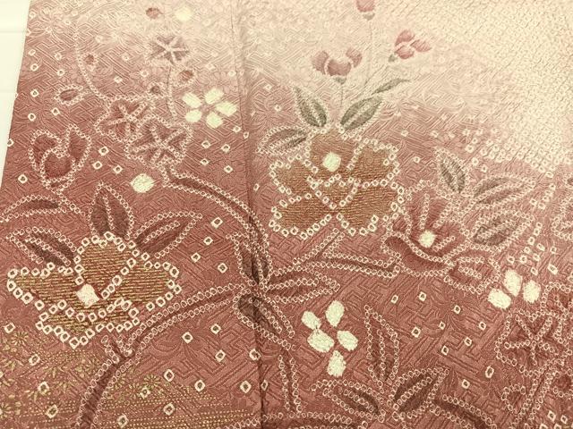 平和屋着物●訪問着 絞り 草花文 暈し染め 金彩 正絹 逸品 AABB6294ph