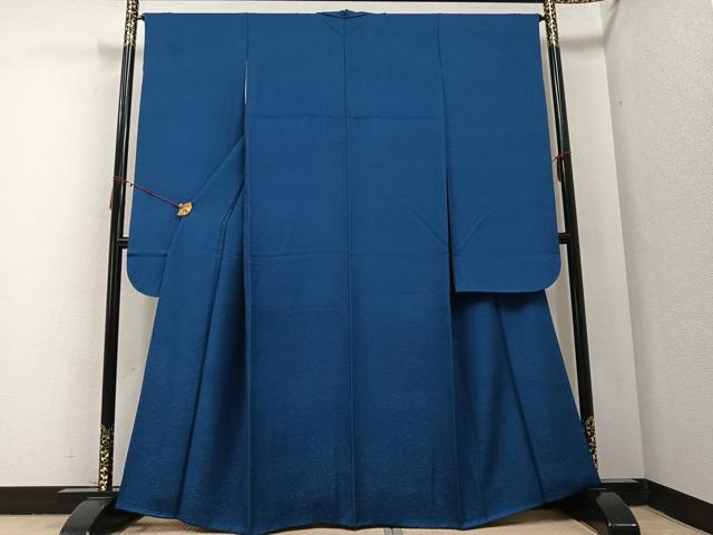 平和屋着物●豪華振袖 草花地紋 色無地 紺瑠璃色 正絹 逸品 AABB6317ph