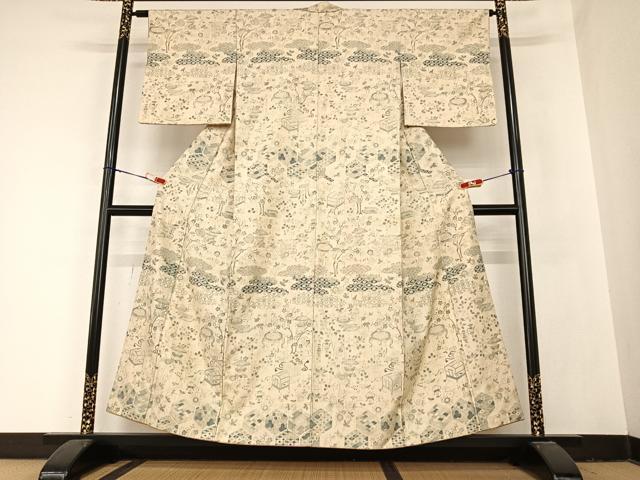 平和屋着物●訪問着 紬地 器物草花文 正絹 逸品 AABB6359zg