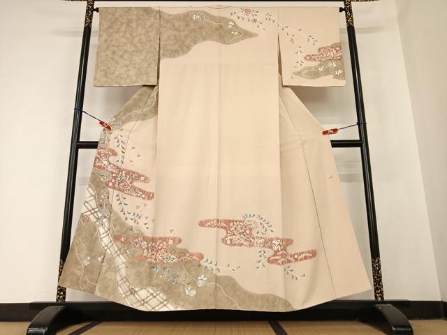 平和屋着物●十日町 名門 滝泰謹製 訪問着 辻が花 手描き 絞り 千鳥 暈し染め 金彩 正絹 逸品 AABB6364zg