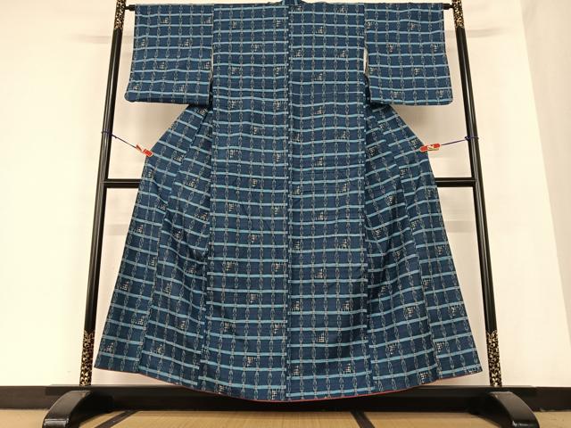 平和屋着物●上質な紬 格子 正絹 逸品 AABB6449zg