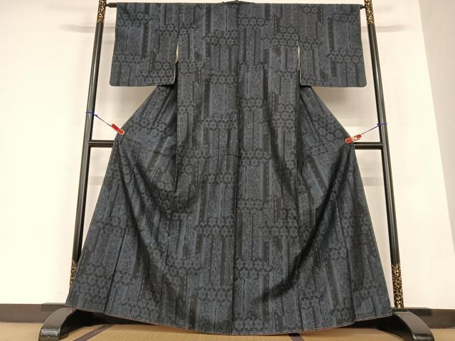 平和屋着物●上質な紬 草花間道 麻の葉文様 正絹 逸品 未使用 AABB6461zg