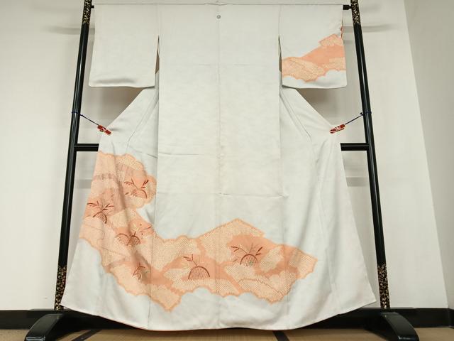 平和屋着物●訪問着 絞り 刺繍 草花籬文 銀彩 正絹 逸品 AABB6475zg