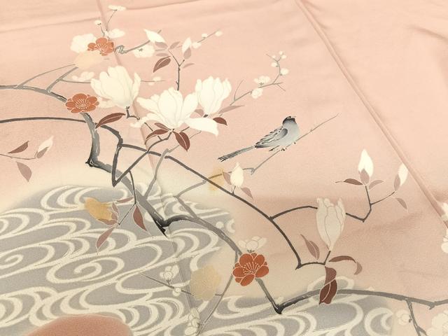 平和屋着物●訪問着 枝花に休み鳥 暈し染め 正絹 逸品 AABB6476zg