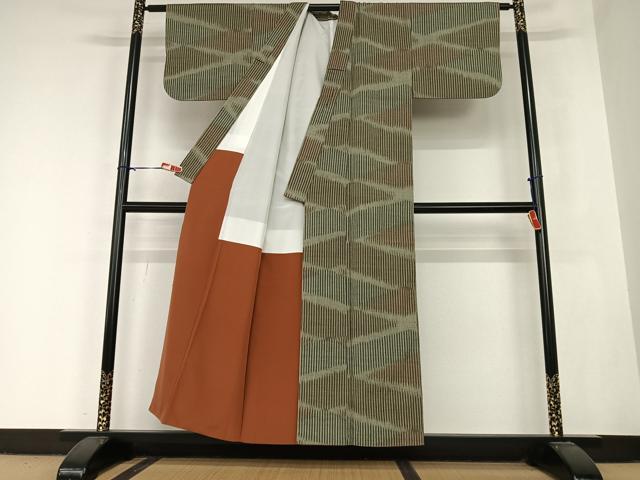 平和屋着物●上質な紬 縞 正絹 逸品 AABB6484zg