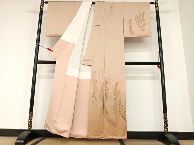 平和屋着物●訪問着 刺繍 短冊花蝶文 暈し染め 金彩 正絹 逸品 AABB6500zg