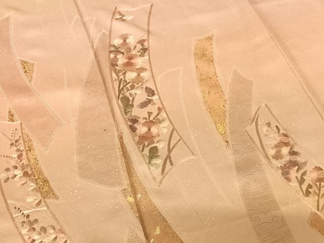 平和屋着物●訪問着 刺繍 短冊花蝶文 暈し染め 金彩 正絹 逸品 AABB6500zg
