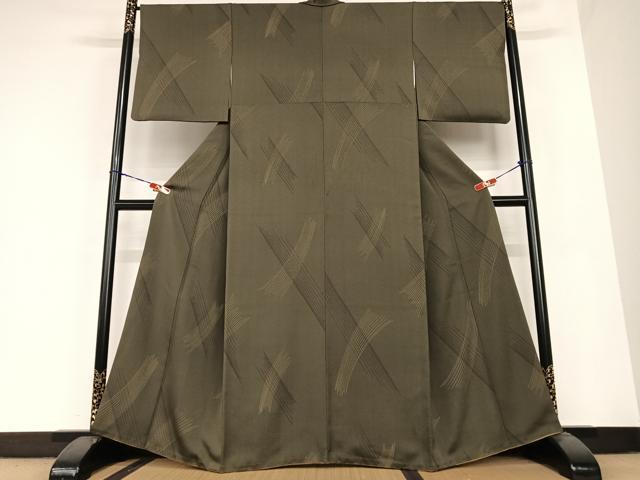平和屋着物●上質な小紋 変わり縞 金彩 正絹 逸品 AABB6514zg