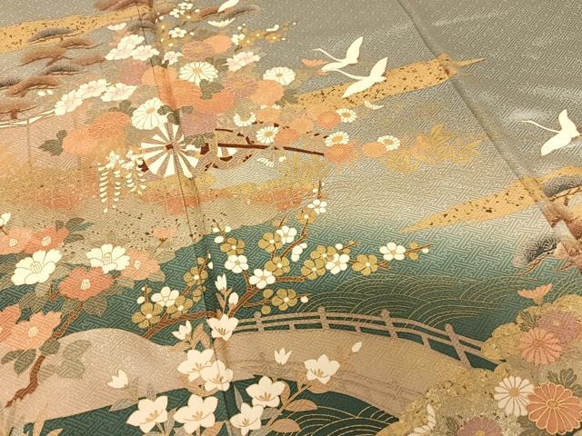 平和屋着物●豪華色留袖 作家物 飛鶴花車文 暈し染め 金彩 正絹 逸品 AABB6521zg