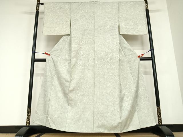 平和屋着物●上質な小紋 紬地 手描き 風景文 正絹 逸品 AABB6558zg
