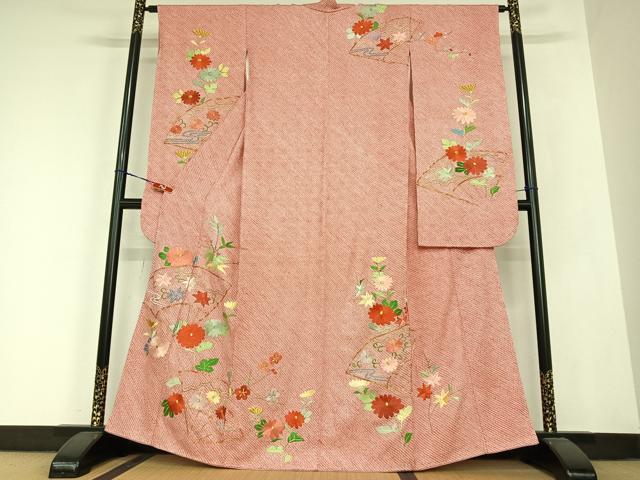 平和屋着物●豪華振袖 駒刺繍 絞り 扇面花文 金銀糸 正絹 逸品 AABB6578zg