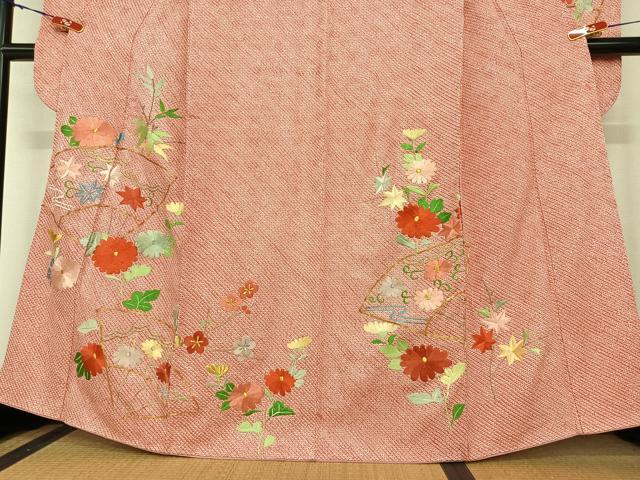 平和屋着物●豪華振袖 駒刺繍 絞り 扇面花文 金銀糸 正絹 逸品 AABB6578zg