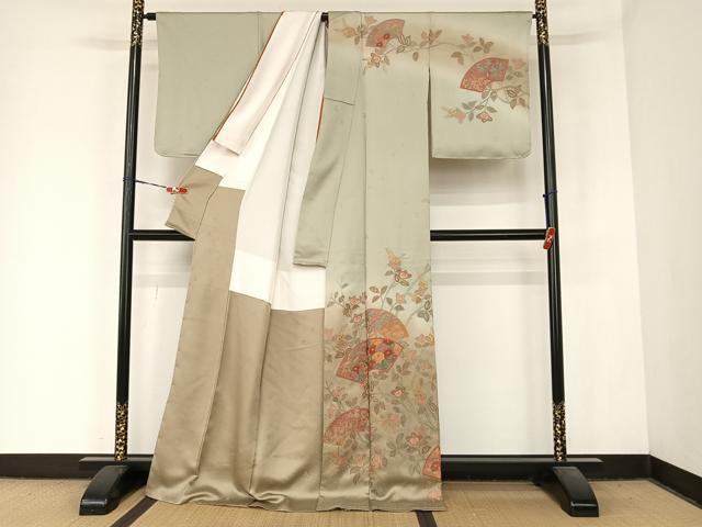 平和屋着物●総刺繍 訪問着 中国三大刺繍 汕頭刺繍 スワトウ刺繍 相良刺繍 地紙草花文 暈し染め ロング丈 正絹 逸品 未使用 AABB6602np