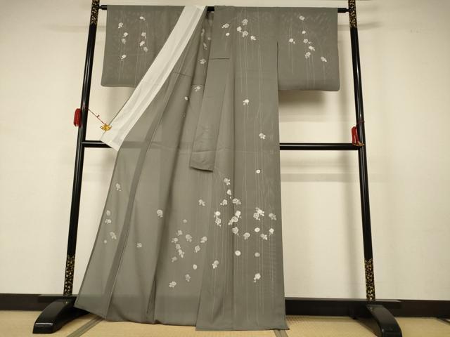 平和屋着物*夏物 訪問着 絽 草花文 銀彩 洗える着物 AABB6701jd
