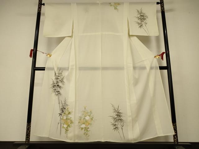 平和屋着物*夏物 訪問着 絽 手描き 笹竹草花文 正絹 逸品 AABB6705jd