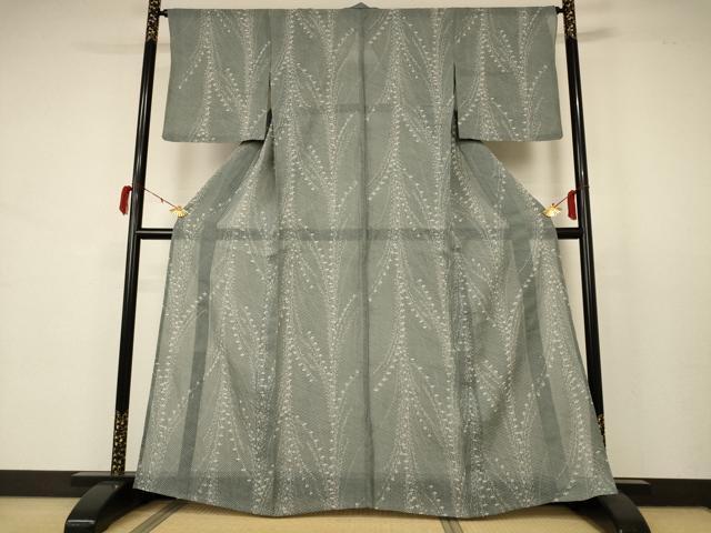 平和屋着物*夏物 小千谷ちぢみ 枝花文 麻 逸品 AABB6708jd