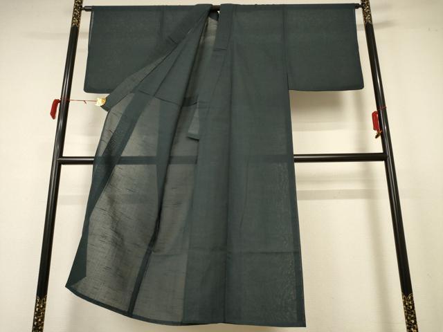 平和屋着物*夏物 男性 紗紬 色無地 黒緑色 正絹 逸品 AABB6726jd