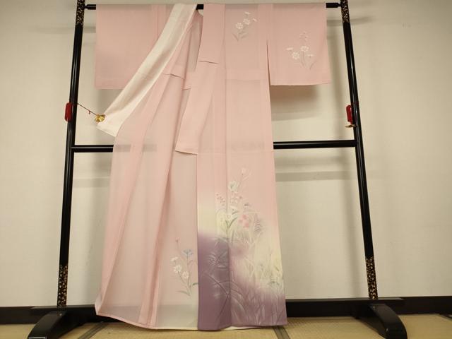 平和屋着物*夏物 訪問着 絽 手描き 草花文 暈し染め 正絹 逸品 未使用 AABL7580ck