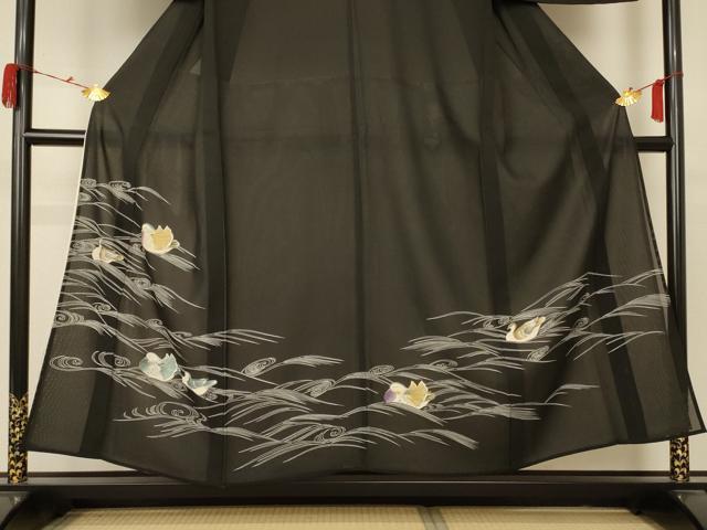 平和屋着物*夏物 黒留袖 絽 鴛鴦 正絹 逸品 AABB6798jd
