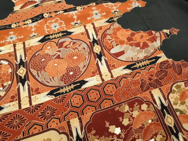 平和屋着物■豪華黒留袖 作家物 天井花文 金彩 正絹 逸品 AABB6930gw