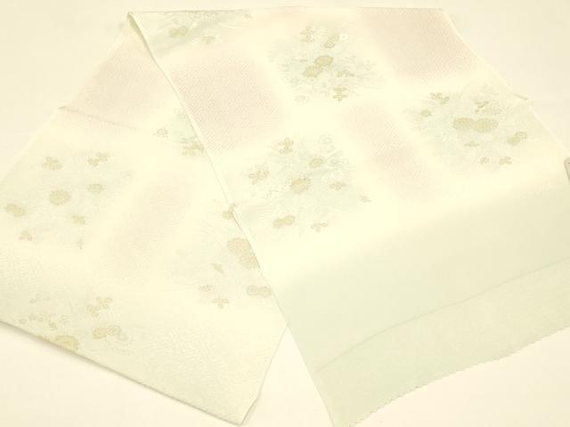 平和屋着物●和装小物 上質な帯揚げ 市松模様 草花 暈し染め 金糸 丹後ちりめん 正絹 逸品 未使用 AABB7163ay