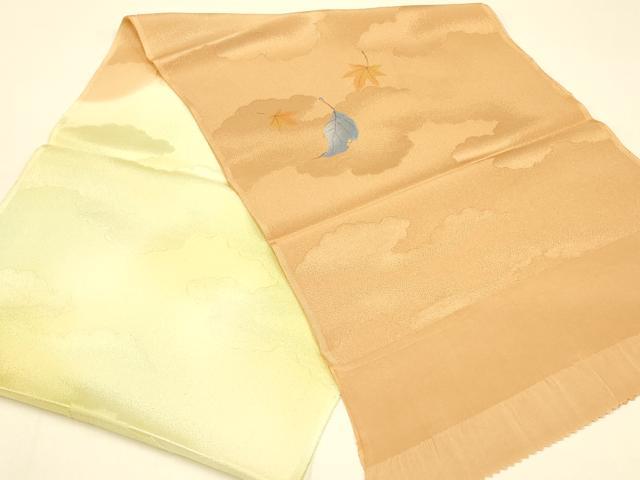 平和屋着物●和装小物 上質な帯揚げ 舞葉文 暈し染め 金通し地 逸品 AABB7187ay