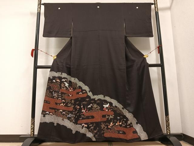平和屋着物●豪華色留袖 絞り 刺繍 松竹梅群れ鶴文 金彩 高島屋扱い 正絹 逸品 AABB7216ph