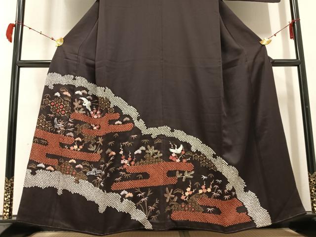 平和屋着物●豪華色留袖 絞り 刺繍 松竹梅群れ鶴文 金彩 高島屋扱い 正絹 逸品 AABB7216ph