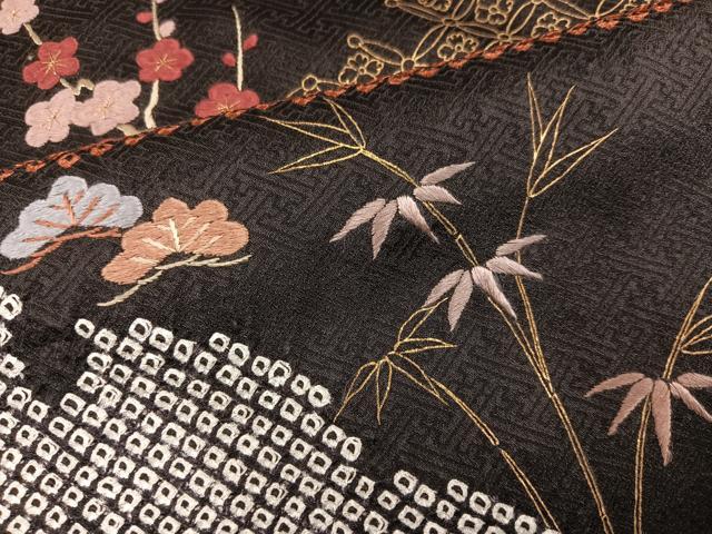 平和屋着物●豪華色留袖 絞り 刺繍 松竹梅群れ鶴文 金彩 高島屋扱い 正絹 逸品 AABB7216ph