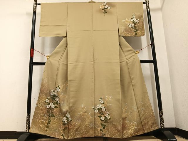 平和屋着物●訪問着 手描き 草花文 暈し染め 金彩 正絹 逸品 未使用 AABB7240ph