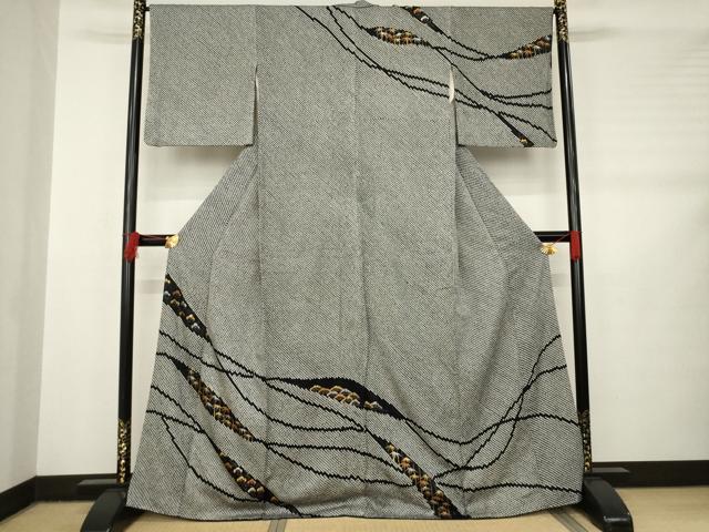 平和屋着物●訪問着 絞り 松竹梅 黒地 金彩 正絹 逸品 AABB7288ck