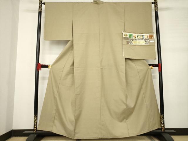 平和屋着物●本場真綿絢結城紬 色無地 空五倍子色 証紙付き 正絹 逸品 AABB7321ck