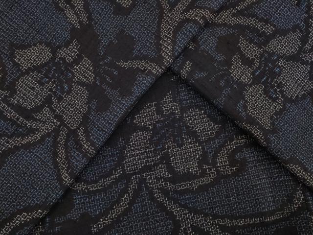 平和屋着物●結城紬 80亀甲 花唐草文 正絹 逸品 AABB7332ck