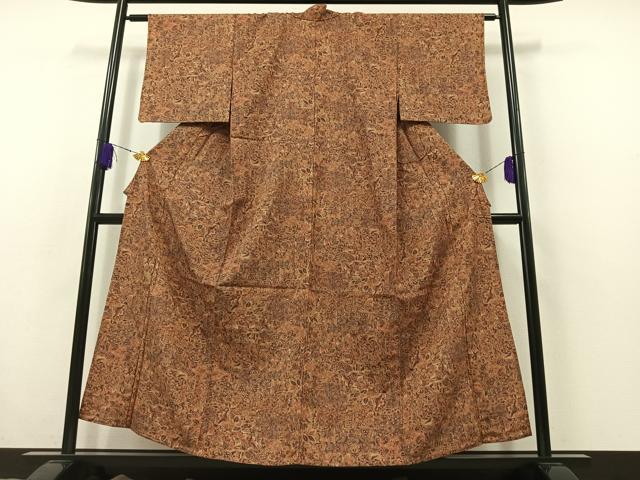 平和屋着物▽上質な小紋 単衣 更紗花文 正絹 逸品 AABB7737jh