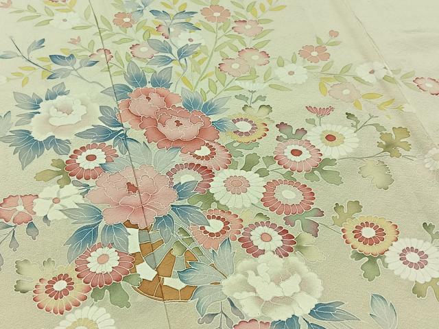 平和屋着物▽訪問着 単衣 友禅 花車文 正絹 逸品 AABB7739jh