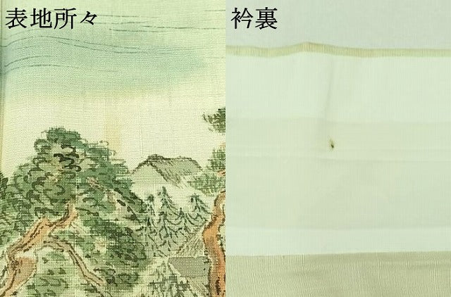 平和屋着物▽訪問着 単衣 紬地 作家物 風景人物文 正絹 逸品 AABB7741jh