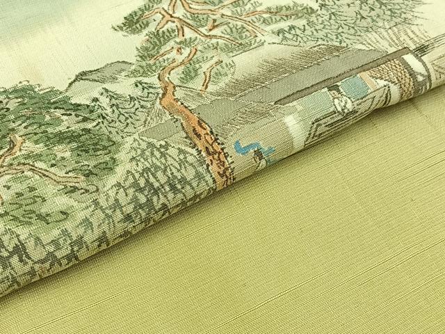 平和屋着物▽訪問着 単衣 紬地 作家物 風景人物文 正絹 逸品 AABB7741jh