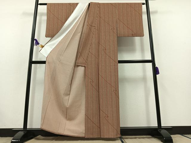 平和屋着物▽上質な小紋 単衣 縞 正絹 逸品 AABB7751jh