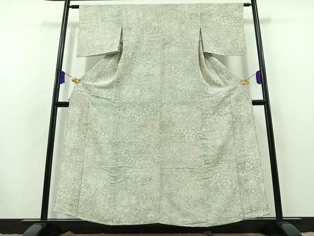 平和屋着物▽上質な小紋 単衣 花尽くし 鬼しぼ縮緬 三越扱い 正絹 逸品 AABB7756jh