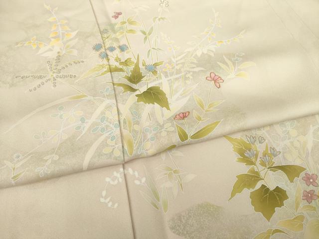 平和屋着物●訪問着 友禅 草花文 金彩 正絹 逸品 AABB7919ck