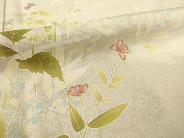 平和屋着物●訪問着 友禅 草花文 金彩 正絹 逸品 AABB7919ck
