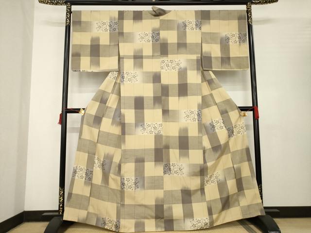 平和屋着物●上質な紬 格子花唐草文 正絹 逸品 AABB7934ck