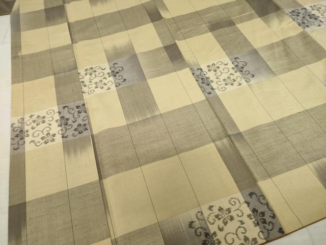 平和屋着物●上質な紬 格子花唐草文 正絹 逸品 AABB7934ck