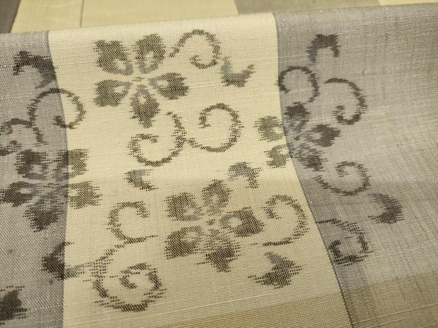 平和屋着物●上質な紬 格子花唐草文 正絹 逸品 AABB7934ck