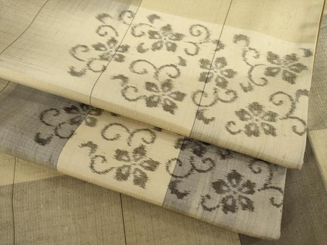平和屋着物●上質な紬 格子花唐草文 正絹 逸品 AABB7934ck