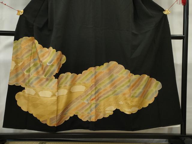平和屋着物■豪華黒留袖 駒刺繍 雲取り文 金彩 正絹 逸品 AABB7970nf