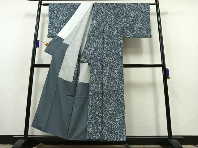 平和屋着物▽上質な小紋 単衣 草花文 正絹 逸品 AABB8011jh