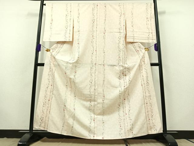 平和屋着物▽上質な紬 単衣 手描き 草花文 正絹 逸品 AABB8025jh